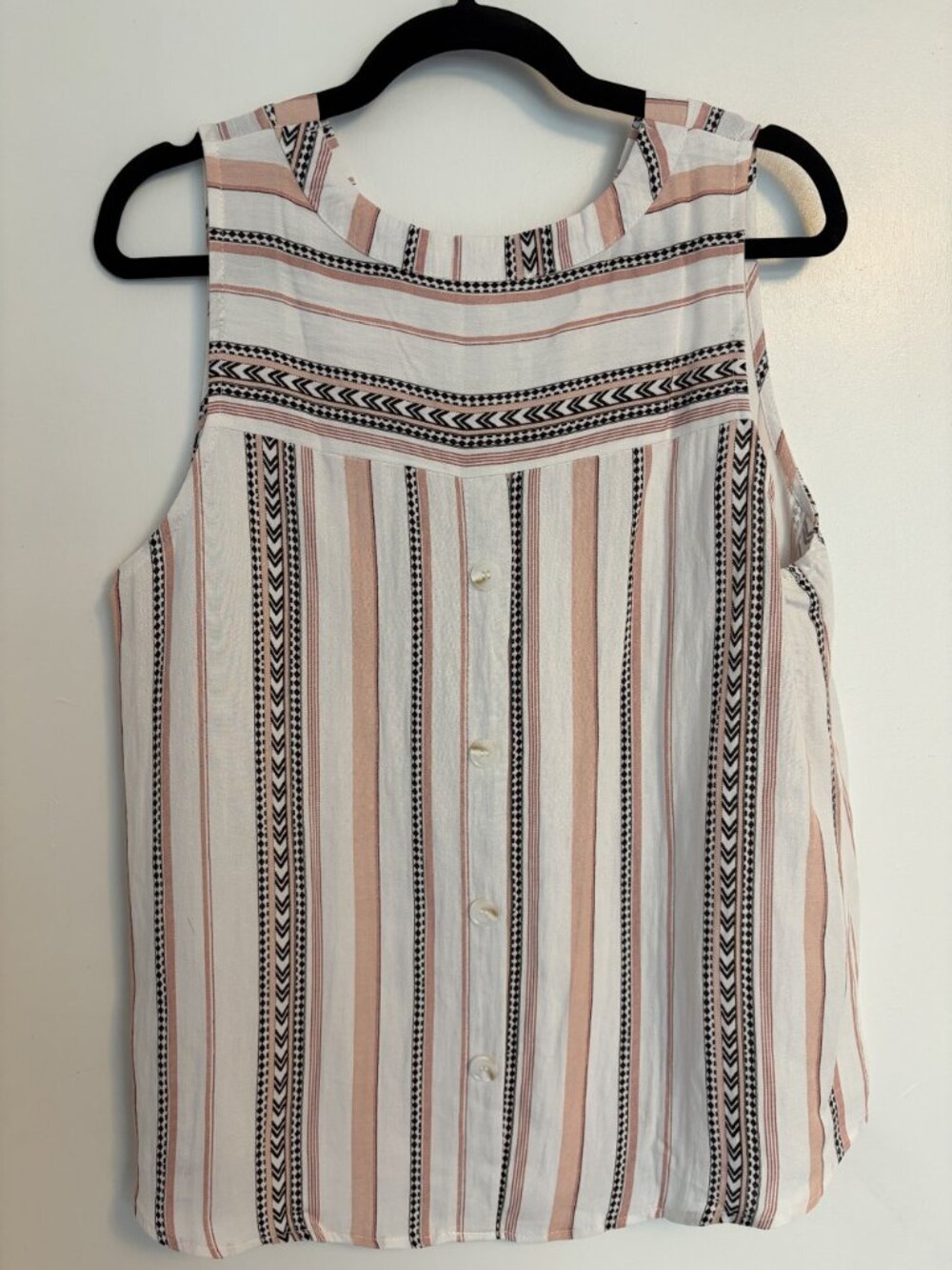 Mine Tank Top Large Pink Black Striped Geometric Sleeveless V Neck Rayon Blend - Picture 10 of 10
